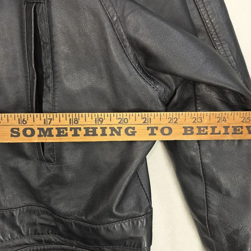 Vtg City Streets Jacket Mens Lamb Black Leather Mens Medium Horn Toggle Fastner